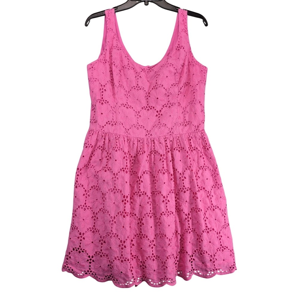 Lilly Pulitzer Pink Crochet Lace Fit Flare Mini Dress Sz 14 Floral Resort Summer